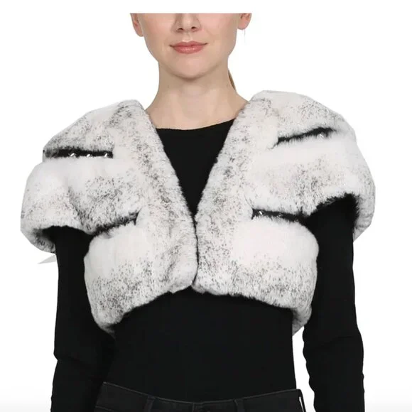 Belle Fare Toronto Leather Trim Rabbit Fur Bolero - XS - Picture 7 of 9